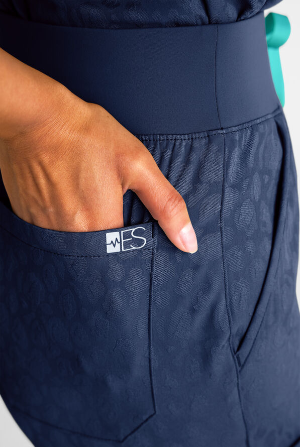 Easy STRETCH Olivia Women's Jacquard 7-Pocket Slim Leg Jogger Scrub Pant - Navy - 2