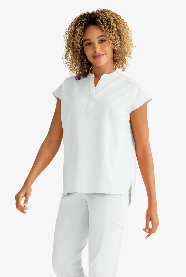 Healing Hands Purple Label Journey Women's 2-Pocket STRETCH Dolman Sleeve Mandarin Collar Scrub Top - White - 3