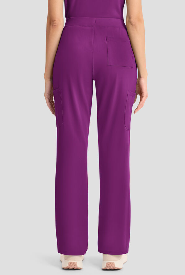 Cherokee Achieve Women's 5-Pocket STRETCH Elastic Waist Drawstring Cargo Scrub Pants - Wild Mulberry - 4
