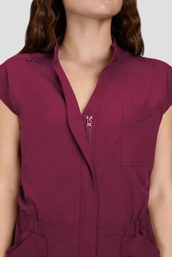 koi Solis Anja Women's 9-Pocket STRETCH Zip Front Dolman Sleeve Scrub Jumpsuit - Wine - 3