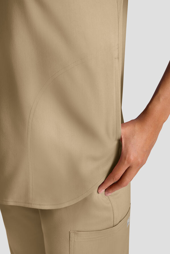 Butter-Soft STRETCH FLXTEK+ Women's 2-Pocket Oversized Henley Scrub Top - Golden Sand - 5
