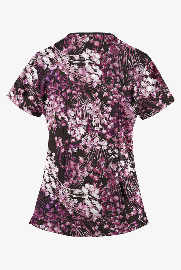 Easy STRETCH by Butter-Soft Whispering Denim Women's 4-Pocket Zipper Neck Print Scrub Top - null - 2