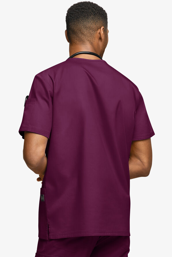 Butter-Soft STRETCH Men's 6-Pocket V-Neck Scrub Top - Wine - 4