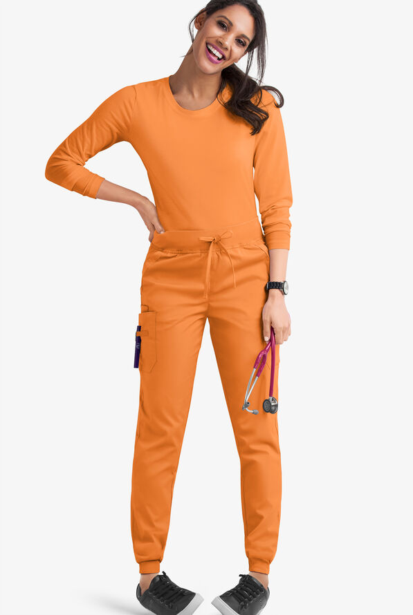 Butter-Soft STRETCH Women's 5-Pocket Cargo Jogger Scrub Pants - Petite - Apricot Crush - 2