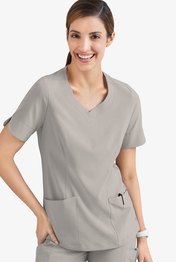 Blusa m&eacute;dica Easy STRETCH Aisha con escote coraz&oacute;n y 2 bolsillos para mujer - Lunar Grey - 5