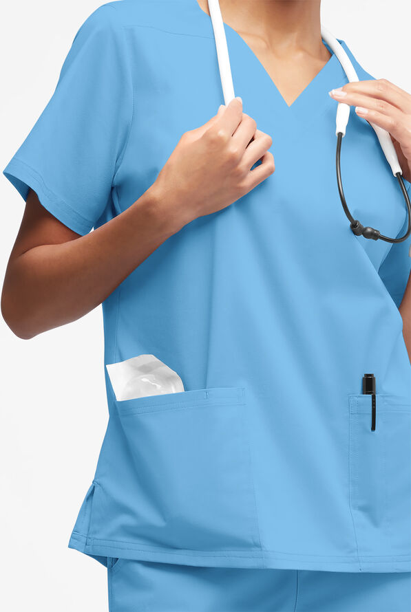 Butter-Soft STRETCH Women's 4-Pocket V-Neck Scrub Top - Blue Oasis - 2