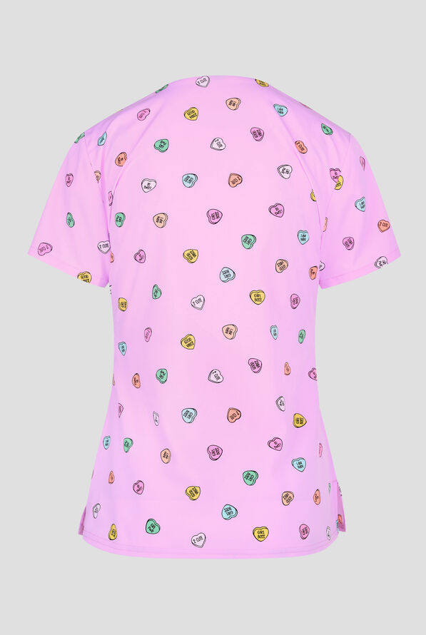 Med Couture Sweet Talker Women's 1-Pocket STRETCH Tuck In V-Neck Print Scrub Top - null - 2