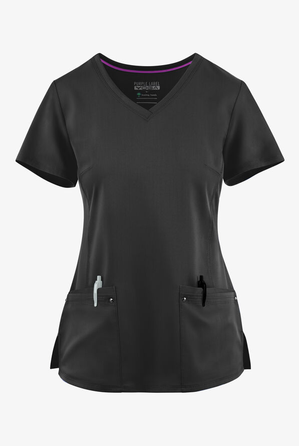 Healing Hands Purple Label Juliet Women's 2-Pocket STRETCH Princess Seam Scrub Top - Black - 1