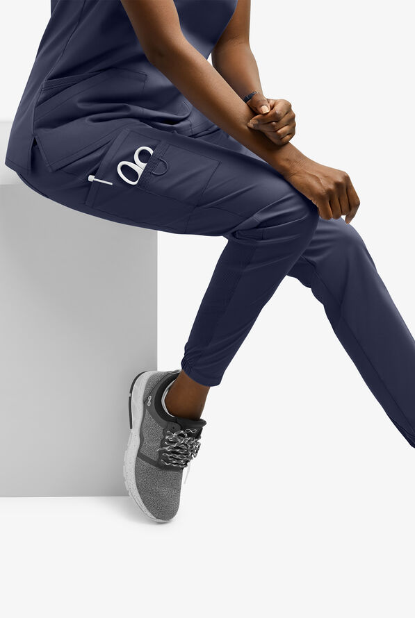 UA Exclusive Cherokee Workwear Professionals Active Women's 6-Pocket STRETCH Half Jogger Scrub Pants - Navy - 5