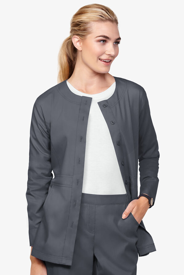 Butter-Soft Core Ladies 3-Pocket Button Front Warm-Up Scrub Jacket - Pewter - 2