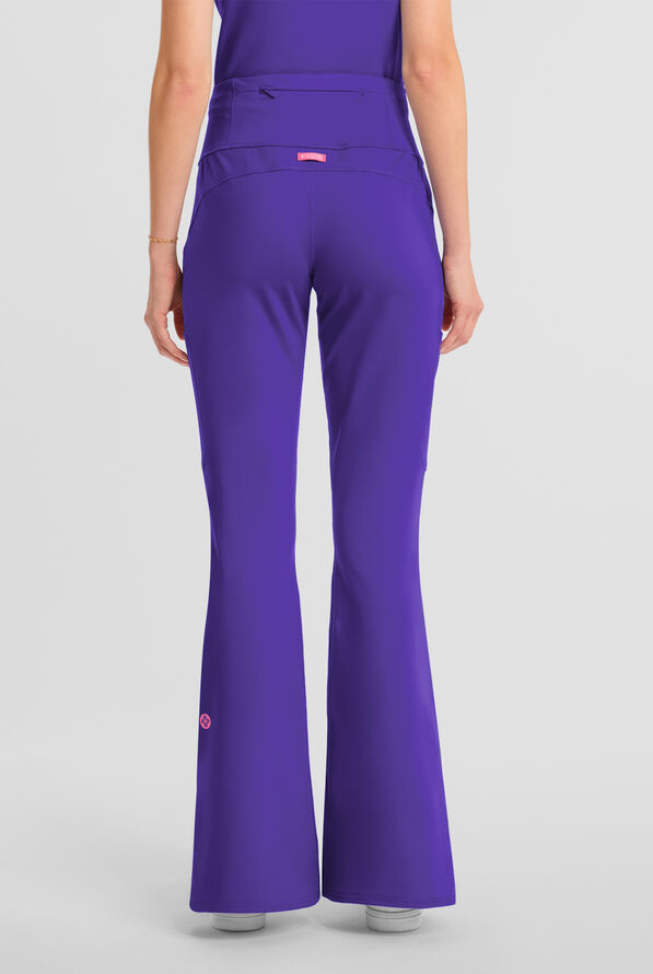 Med Couture Amp Knit Women's 5-Pocket STRETCH High-Rise Yoga Waistband Flare Leg Scrub Pant - Galactic Purple - 4