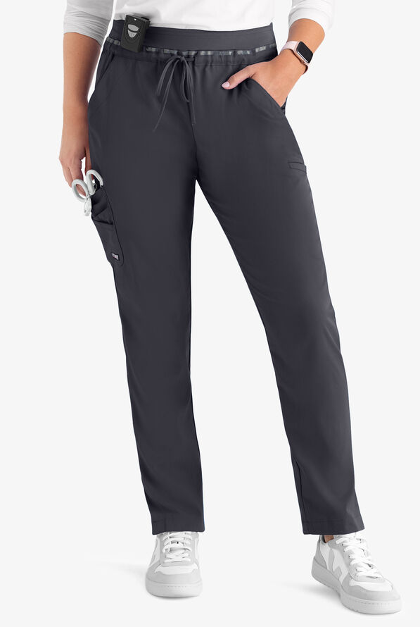Pantalón médico Grey's Anatomy Spandex STRETCH Serena estilo cargo con 7 bolsillos para mujer - Steel Gray - 1