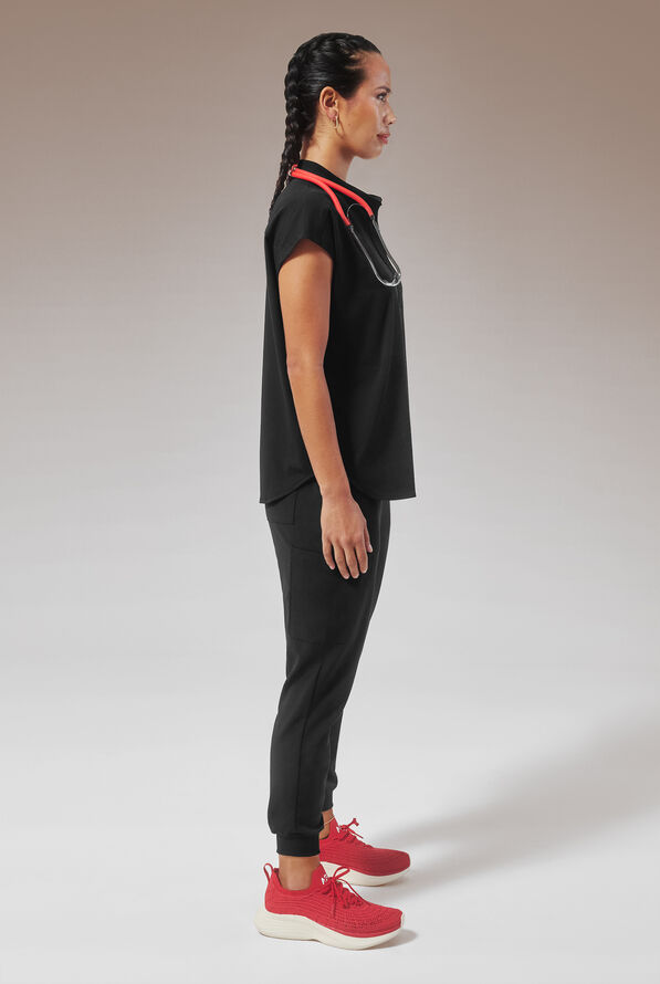 Hypothesis (RED) Meta Oversized Women's 2-Pocket STRETCH Dolman Sleeve Scrub Top - Jet Black - 5