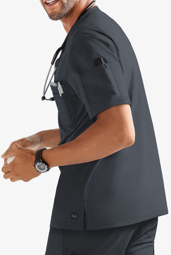 Butter-Soft STRETCH Men's 4-Pocket V-Neck Scrub Top - Pewter - 2