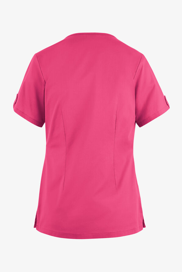 Blusa m&eacute;dica Butter-Soft STRETCH con cuello en V y 6 bolsillos para mujer - Fuchsia - 4
