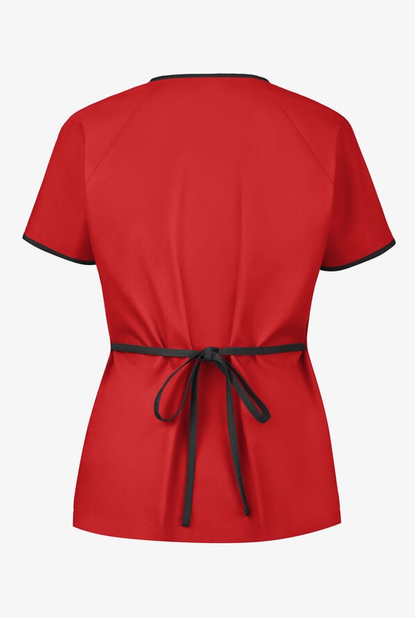 Blusa médica UA Best Buy estilo cruzado con ribete en contraste y 2 bolsillos para mujer - Red/Black - 2