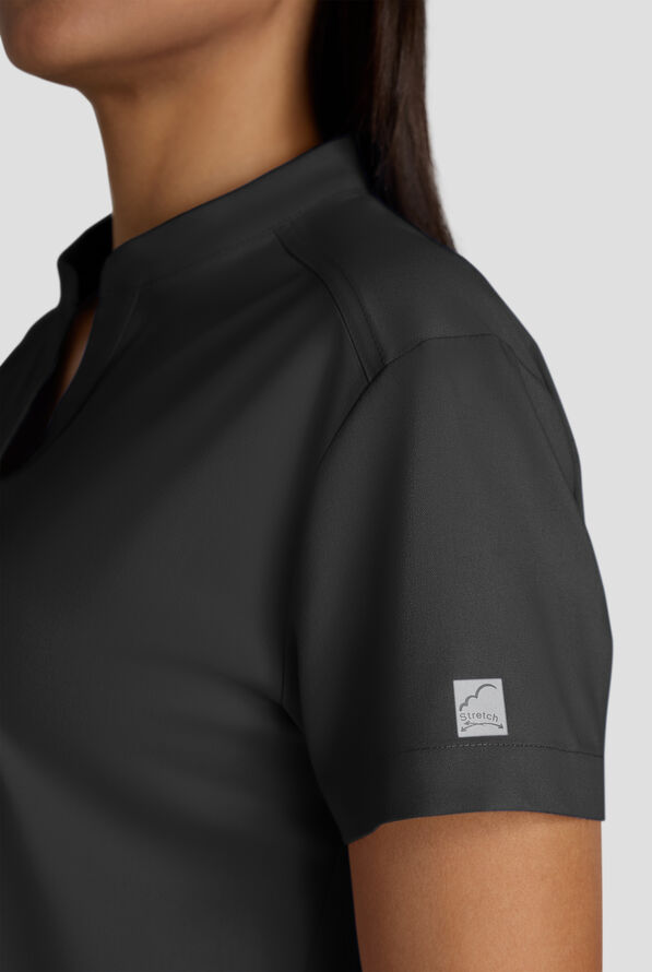 Butter-Soft STRETCH FLXTEK+ Women's 2-Pocket Oversized Henley Scrub Top - Black - 4