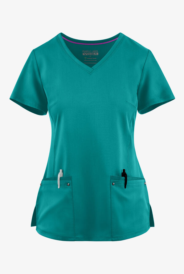 Healing Hands Purple Label Juliet Women's 2-Pocket STRETCH Princess Seam Scrub Top - Teal - 1
