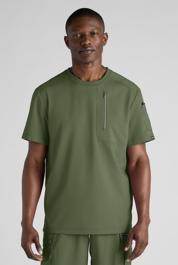 Advantage STRETCH Men's 3-Pocket Crew Neck Scrub Top - Light Olive - 1