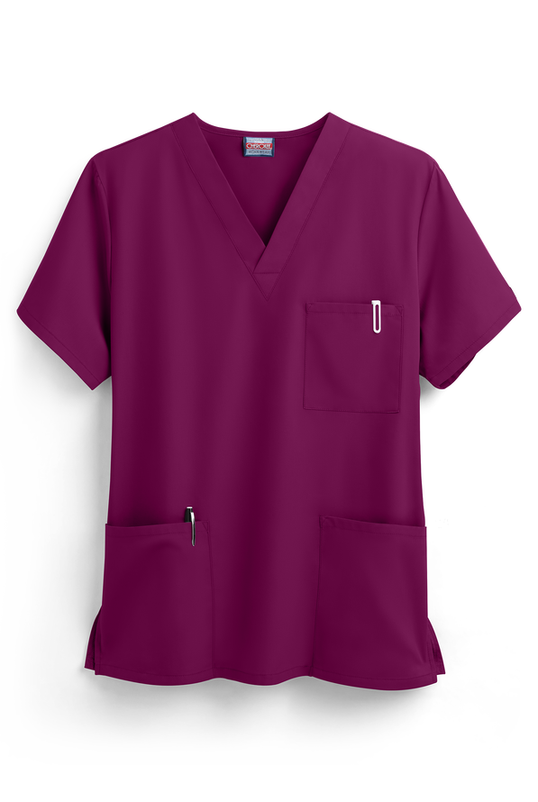 Cherokee Workwear Unisex 3-Pocket V-Neck Scrub Top - Wine - 1