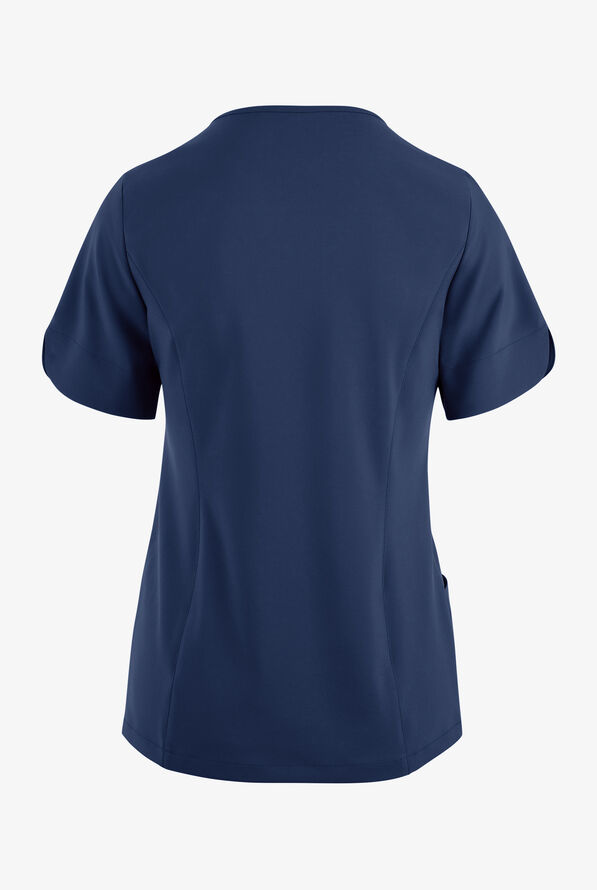 Easy STRETCH Aisha Women's 2-Pocket Sweetheart Neckline Scrub Top - Navy - 4