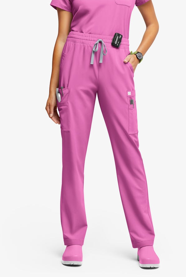 ReSurge Topaz Women's 11-Pocket Drawstring Scrub Pants - Petite - Magnesium Pink - 1