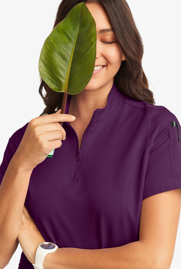 Butter-Soft Women's 5-Pocket Zipper Neck Short Sleeve Scrub Top **Slightly IRREGULAR** - Eggplant - 7