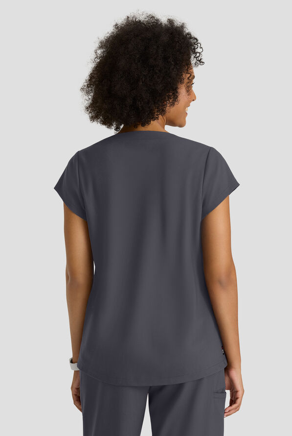 Grey's Anatomy by Barco Spandex STRETCH Marisol Women's 2-Pocket Cap Sleeve Cowl Neck Scrub Top - Steel Gray - 3