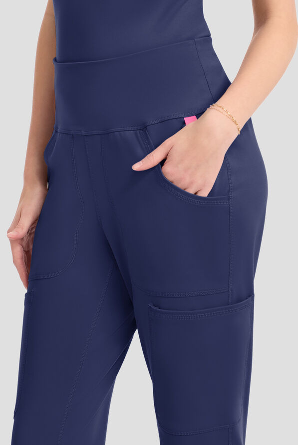 Med Couture Amp Knit Women's 5-Pocket STRETCH High-Rise Cargo Jogger Scrub Pant - Navy - 3