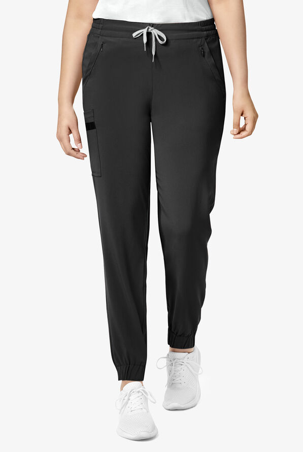 Wink Renew Women's 7-Pocket STRETCH Flat Front Drawstring Cargo Jogger Scrub Pants - Black - 1