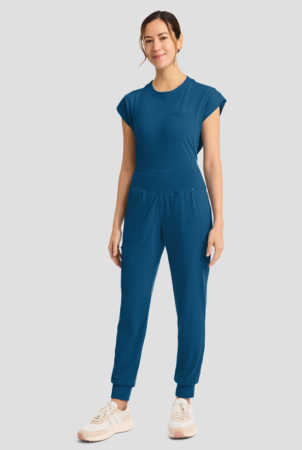 Cherokee Achieve Women's 5-Pocket STRETCH Cargo Jogger Knit Scrub Pants - Caribbean Blue - 5