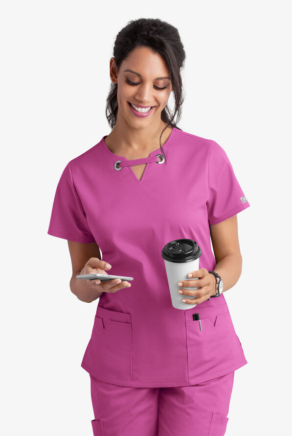 Butter-Soft STRETCH Women's 4-Pocket Large Grommet Scrub Top - Rosebud - 7