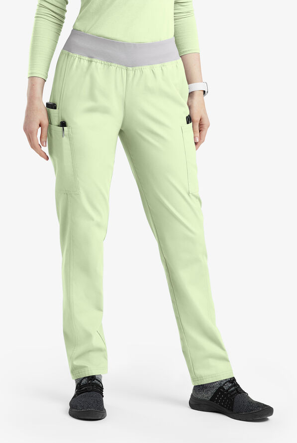 Butter-Soft Originals Women's 5-Pocket Mid Rise Tapered Leg Yoga-inspired Scrub Pants - Spring Mint/Silver - 1