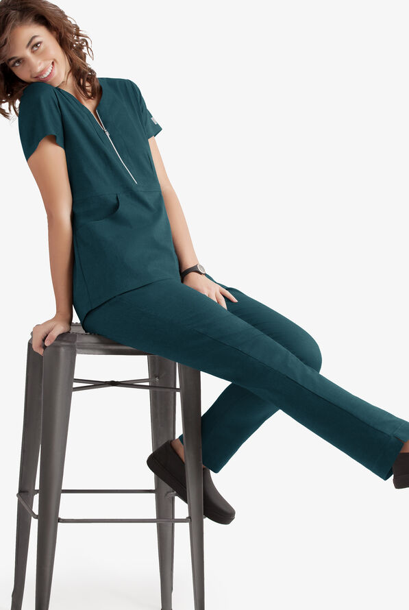 Butter-Soft STRETCH Women's 3-Pocket Elastic Waist Drawstring Scrub Pants - Tall - Caribbean Blue - 3