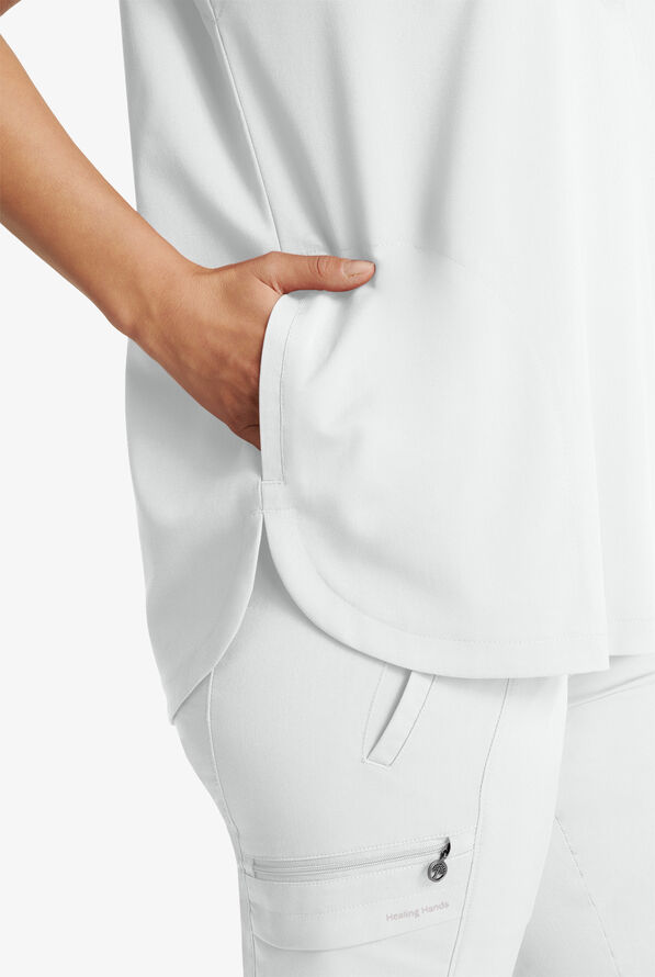 Healing Hands Purple Label Journey Women's 2-Pocket STRETCH Dolman Sleeve Mandarin Collar Scrub Top - White - 4