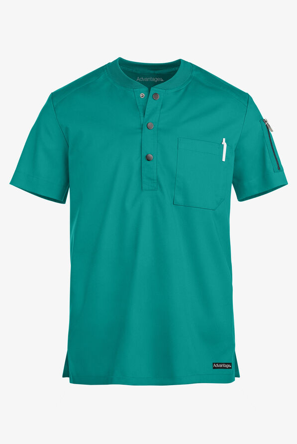 Advantage STRETCH Men's 2-Pocket Short Sleeve Henley Scrub Top - Teal - 1