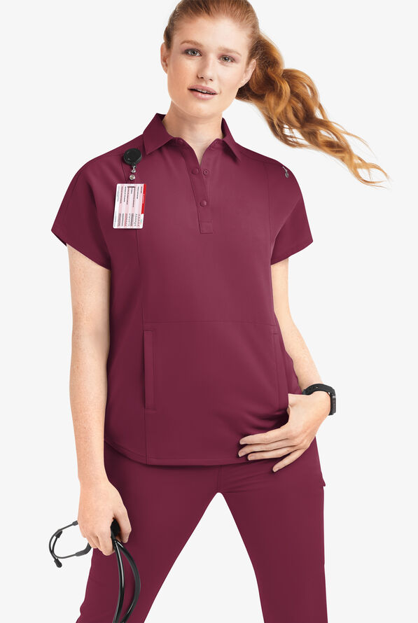 Blusa m&eacute;dica Movement by Butter-Soft Mintaka con cuello estilo polo y 4 bolsillos para mujer - Wine - 5