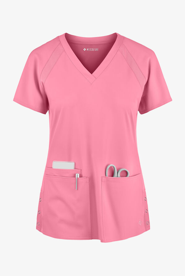 Med Couture Peaches Raglan Sleeve VNeck Scrub Top, Fashion Scrubs