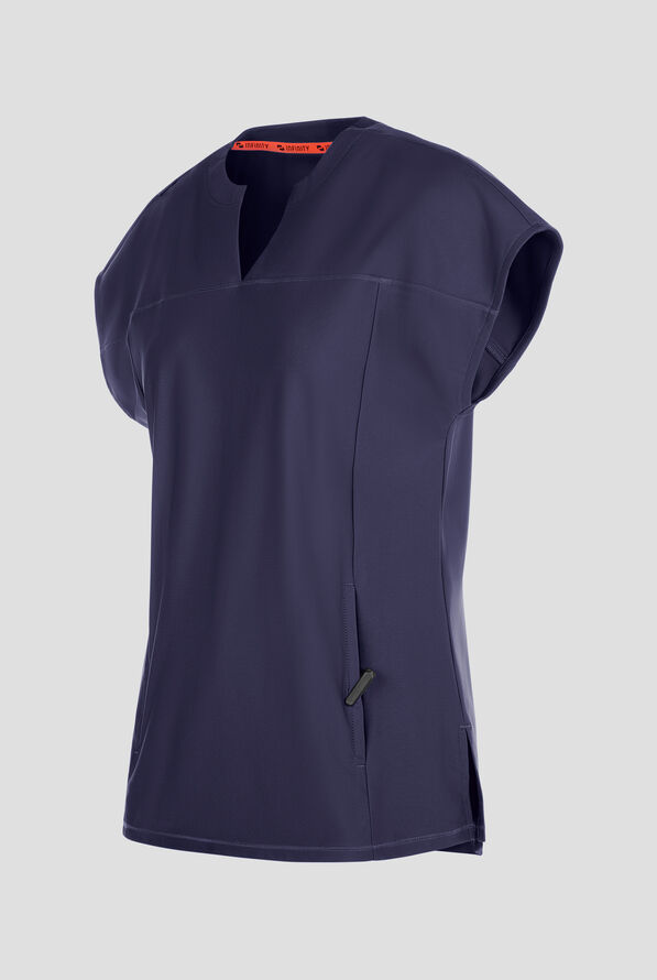 Infinity GNR8 Kinetic Knit Women's 3-Pocket STRETCH Dolman Tunic Rounded Notch Neck Scrub Top - Navy - 2