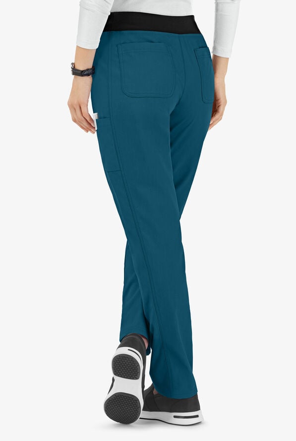 Butter-Soft Core Women's 5-Pocket Yoga Inspired Scrub Pants - Caribbean/Black - 3
