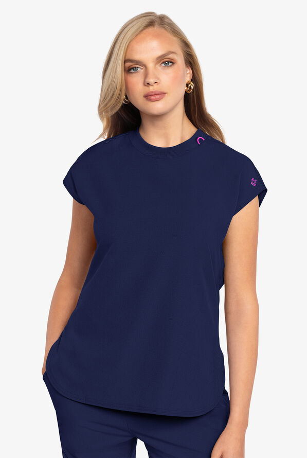 Med Couture Amp Women's 2-Pocket STRETCH Tuck in Dolman Crew Neck Scrub Top - Navy - 2