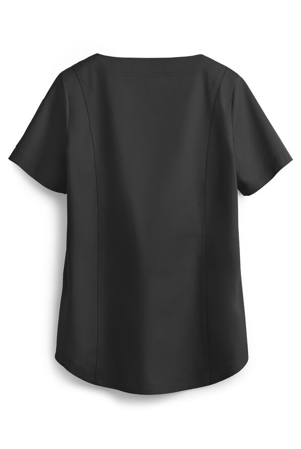 Butter-Soft STRETCH Women's 4-Pocket Feminine Curved V-Neck Scrub Top - Black - 3
