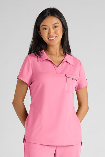 Blusa m&eacute;dica Grey's Anatomy by Barco Emerge Emery STRETCH con cuello en V tipo camisero y 3 bolsillos para mujer