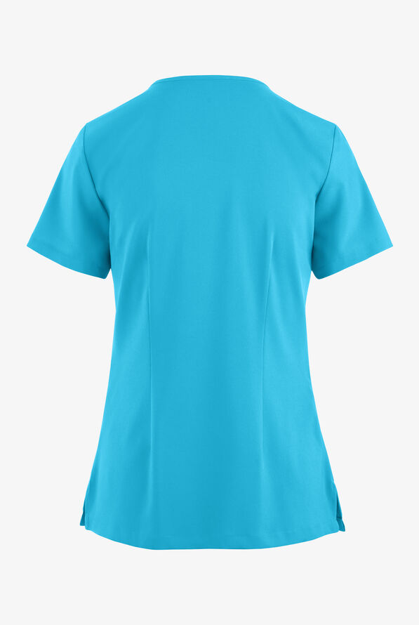 Easy STRETCH Gisele Women's 4-Pocket Lace Up V-Neck Scrub Top - Turquoise - 4