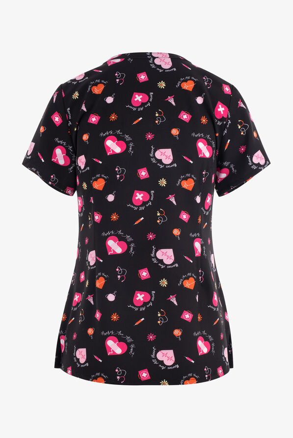 Maevn All Heart Women's 3-Pocket STRETCH V-Neck Print Scrub Top - null - 2