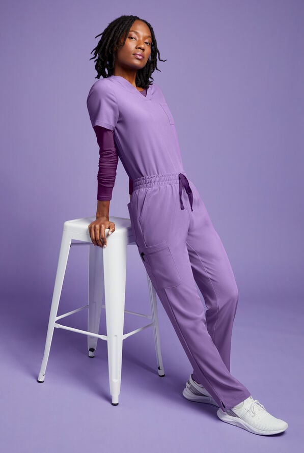 Pantal&oacute;n m&eacute;dico Easy STRETCH Naya con piernas rectas y 6 bolsillos para mujer - Electric Fuchsia/Purple Swirl - 6