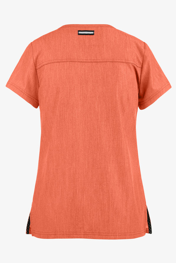 koi Next Gen Hustle and Heart Women's 3-Pocket STRETCH V-Neck Scrub Top - Heather Coral - 2