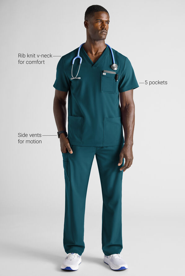 Easy STRETCH Men's 5-Pocket V-Neck Scrub Top - Caribbean Blue - 7