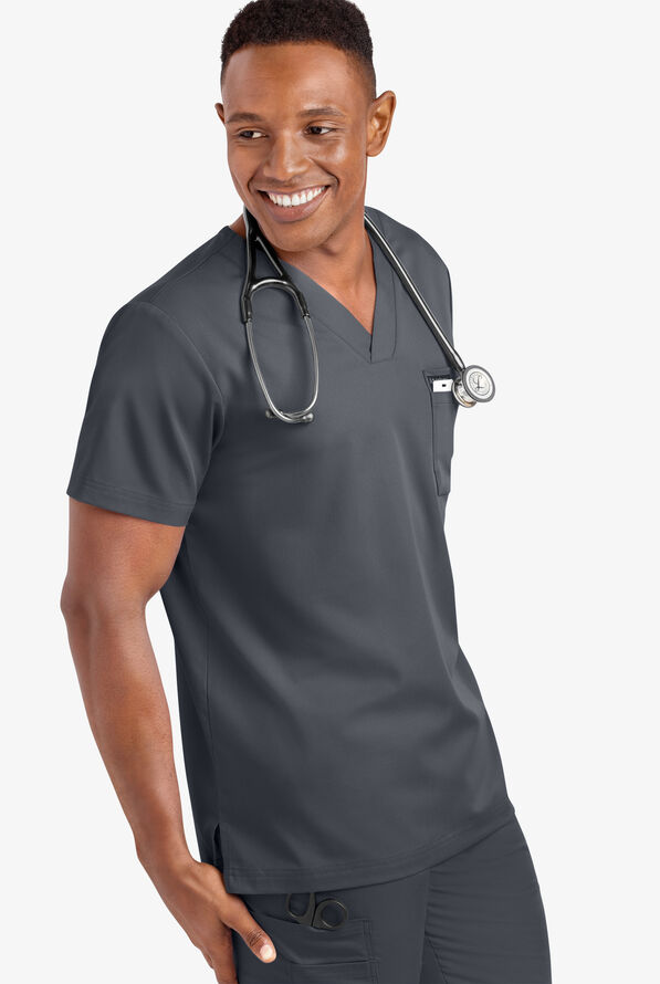 Advantage STRETCH Men's 4-Pocket V-Neck Scrub Top - Pewter - 5