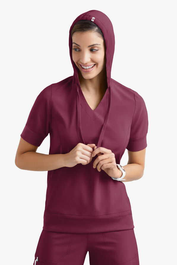 Sudadera m&eacute;dica manga corta Easy STRETCH True con capucha y 3 bolsillos para mujer - Wine - 3